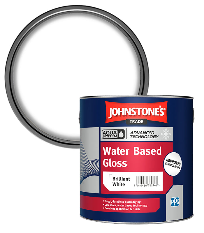 Johnstones Trade Aqua Water Based Gloss - Brilliant White - 2.5 Litre