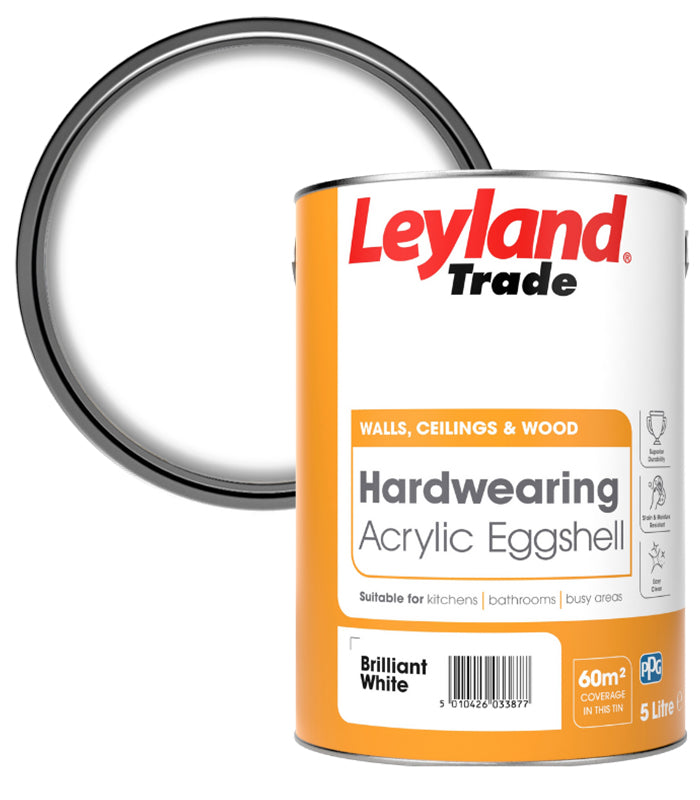 Leyland Trade Acrylic Hardwearing Eggshell - Brilliant White - 5L