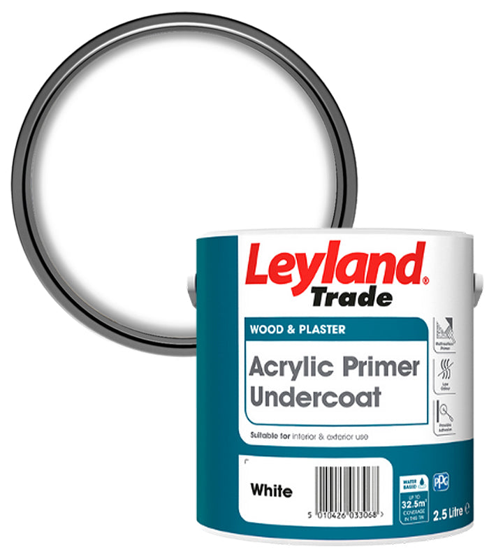 Leyland Trade Acrylic Primer Undercoat Paint - White - 2.5L