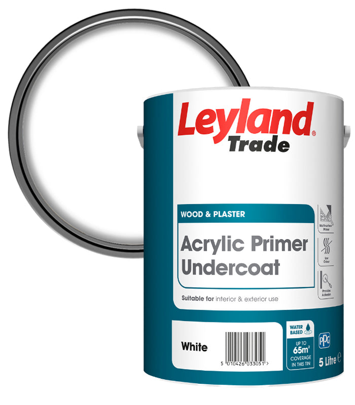 Leyland Trade Acrylic Primer Undercoat Paint - White - 5L