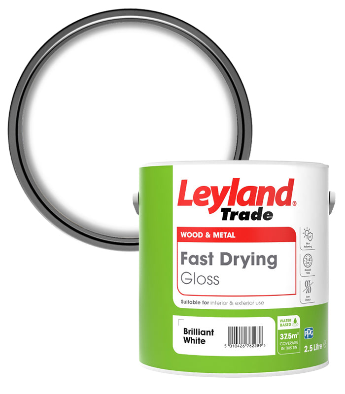 Leyland Trade Fast Drying Gloss Paint - Brilliant White - 2.5L