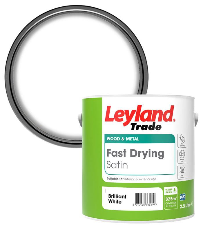 Leyland Trade Fast Drying Satin Paint - Brilliant White - 2.5L
