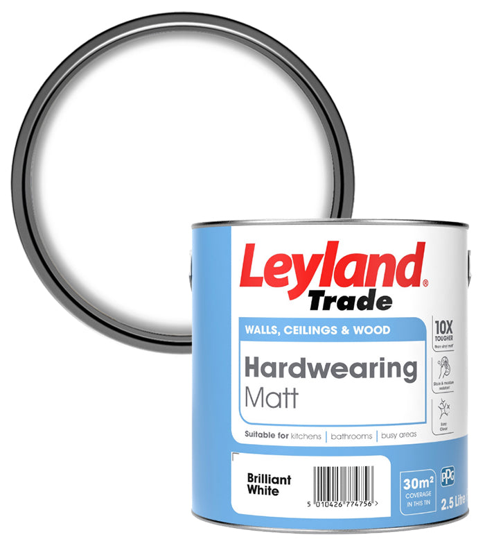 Leyland Trade Hardwearing Matt Paint - Brilliant White - 2.5L