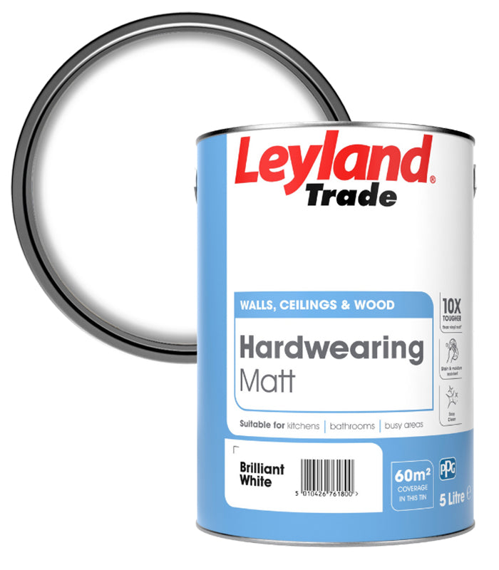 Leyland Trade Hardwearing Matt Paint - Brilliant White - 5L