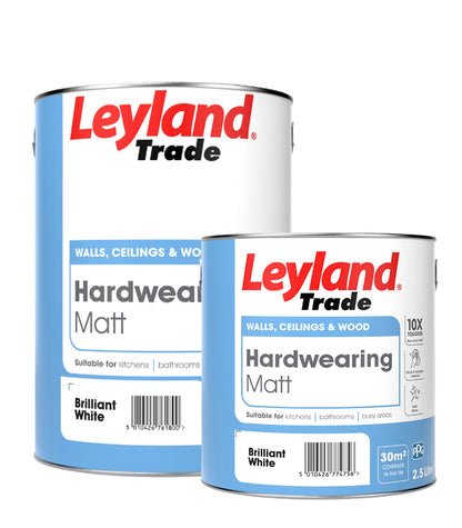 Leyland Trade Hardwearing Matt Paint - Brilliant White - 5L or 2.5L