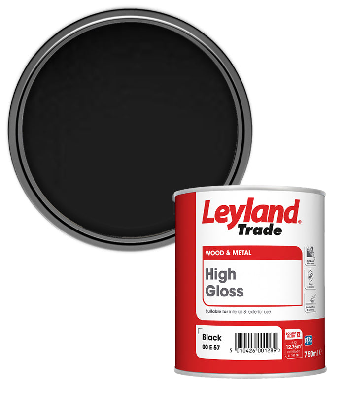 Leyland Trade High Gloss Paint - Black - 750ml