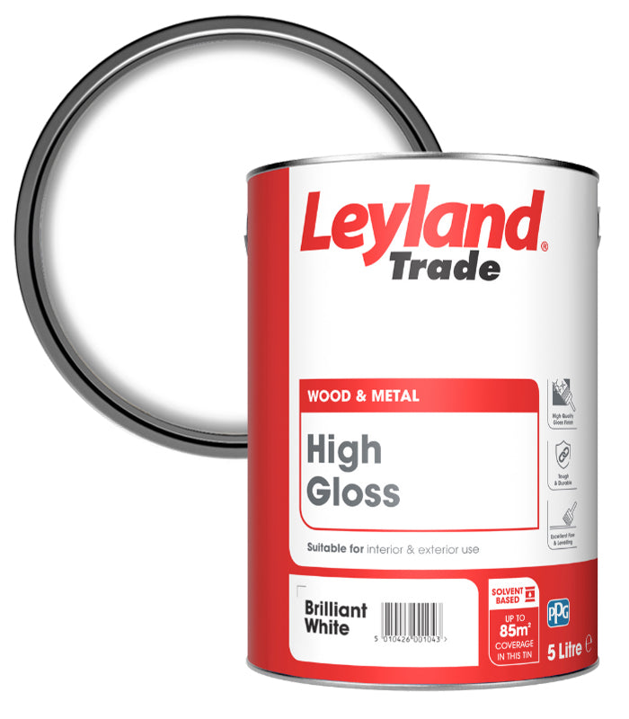Leyland Trade High Gloss Paint - Brilliant White - 5L