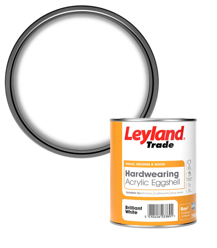Leyland Trade Acrylic Hardwearing Eggshell - Brilliant White - 750ml