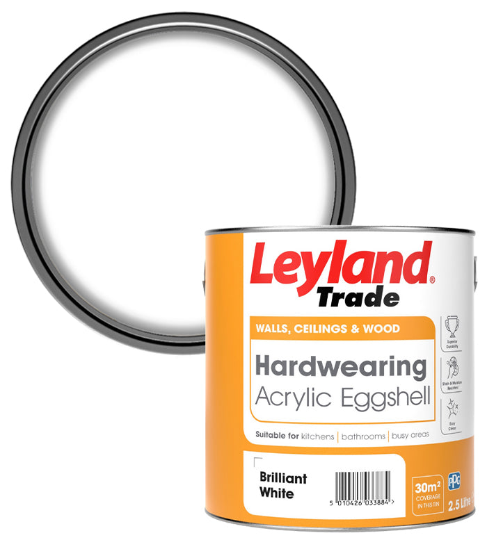 Leyland Trade Acrylic Hardwearing Eggshell - Brilliant White - 2.5L