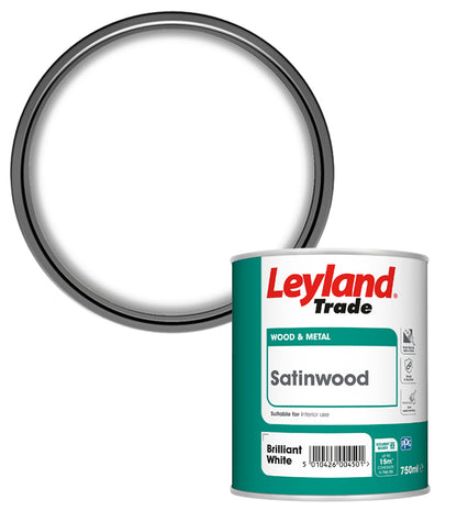 Leyland Trade Satinwood Paint - Brilliant White - 750ml