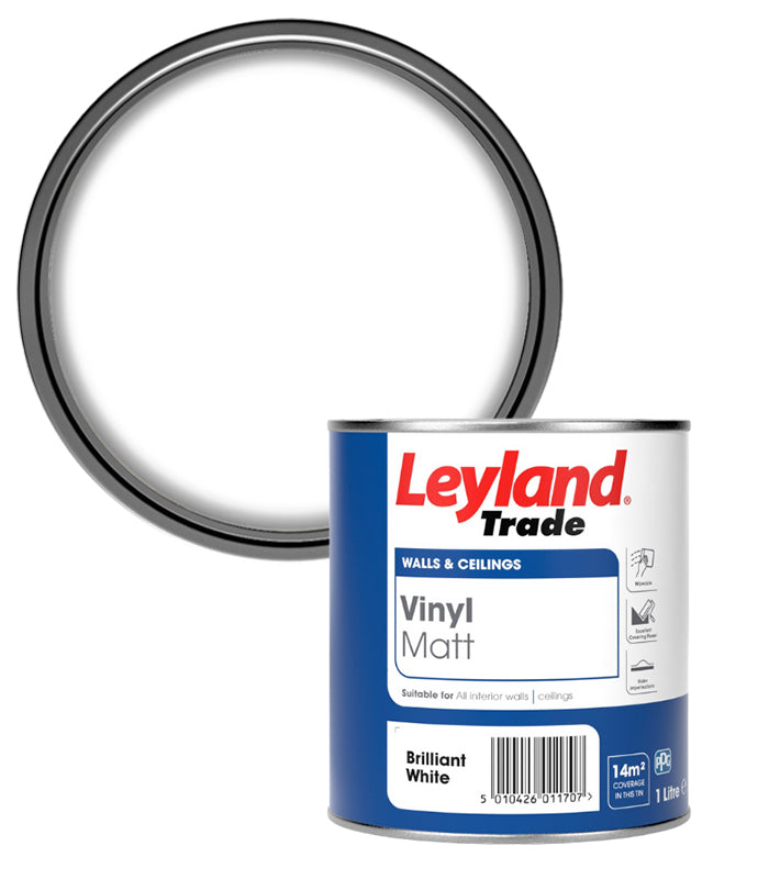 Leyland Trade Vinyl Matt Emulsion Paint - Brilliant White - 1L