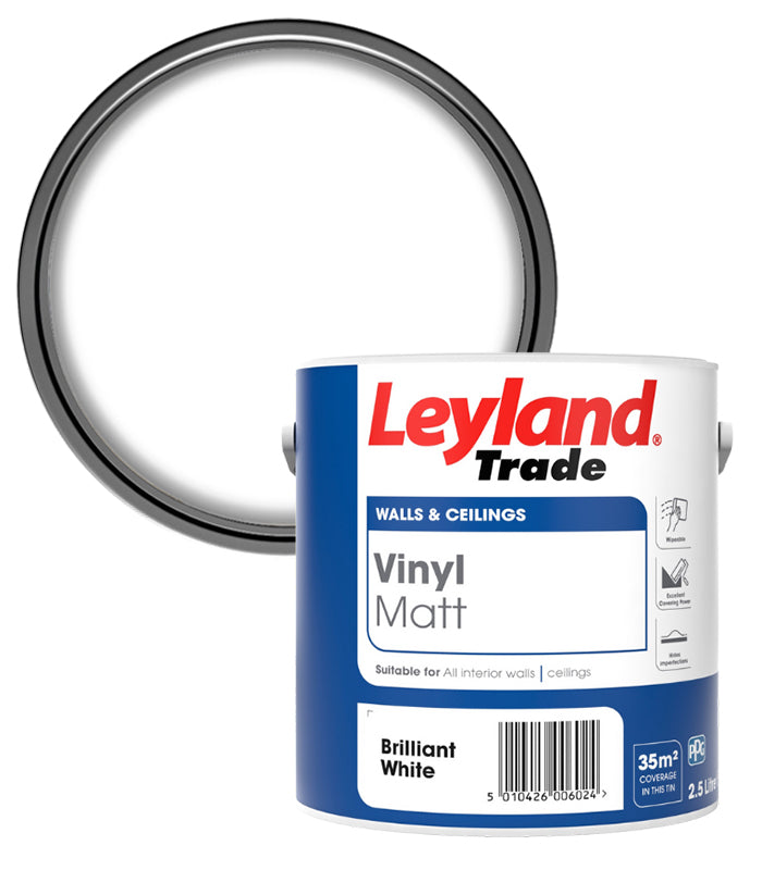Leyland Trade Vinyl Matt Emulsion Paint - Brilliant White - 2.5L