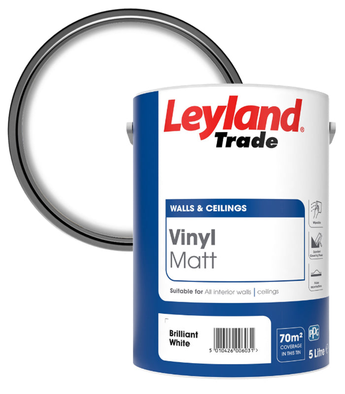 Leyland Trade Vinyl Matt Emulsion Paint - Brilliant White - 5L