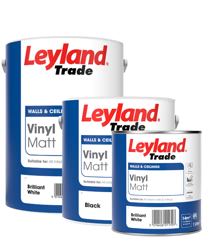 Leyland Trade Vinyl Matt Emulsion Paint - Brilliant White or Black - All Sizes