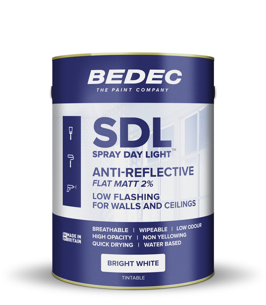 Bedec Spray Daylight Anti Reflective Paint - Flat Matt - Bright White - 5 Litre