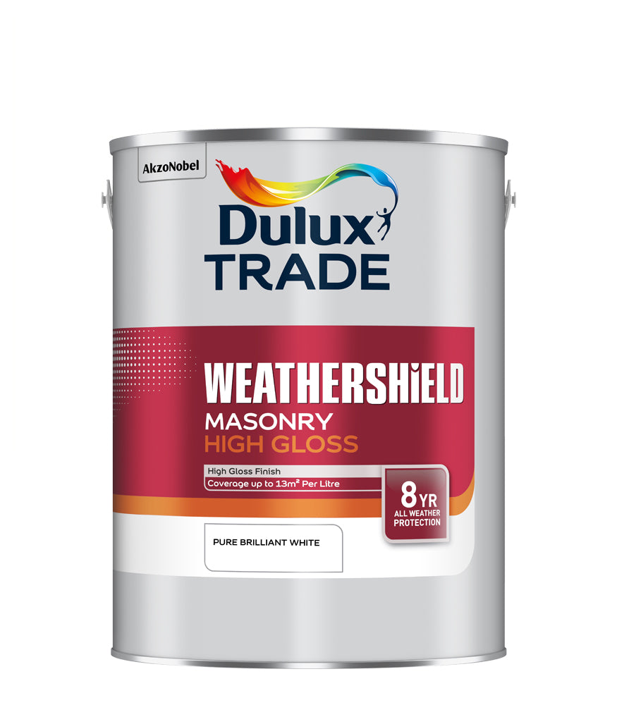 Dulux Trade Weathershield Smooth Masonry High Gloss - Pure Brilliant White - 5L