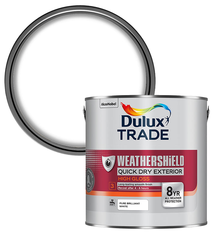 Dulux Trade Weathershield Quick Dry Exterior High Gloss - Brilliant White - 2.5L