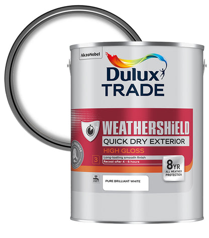 Dulux Trade Weathershield Quick Dry Exterior High Gloss - Brilliant White - 5L