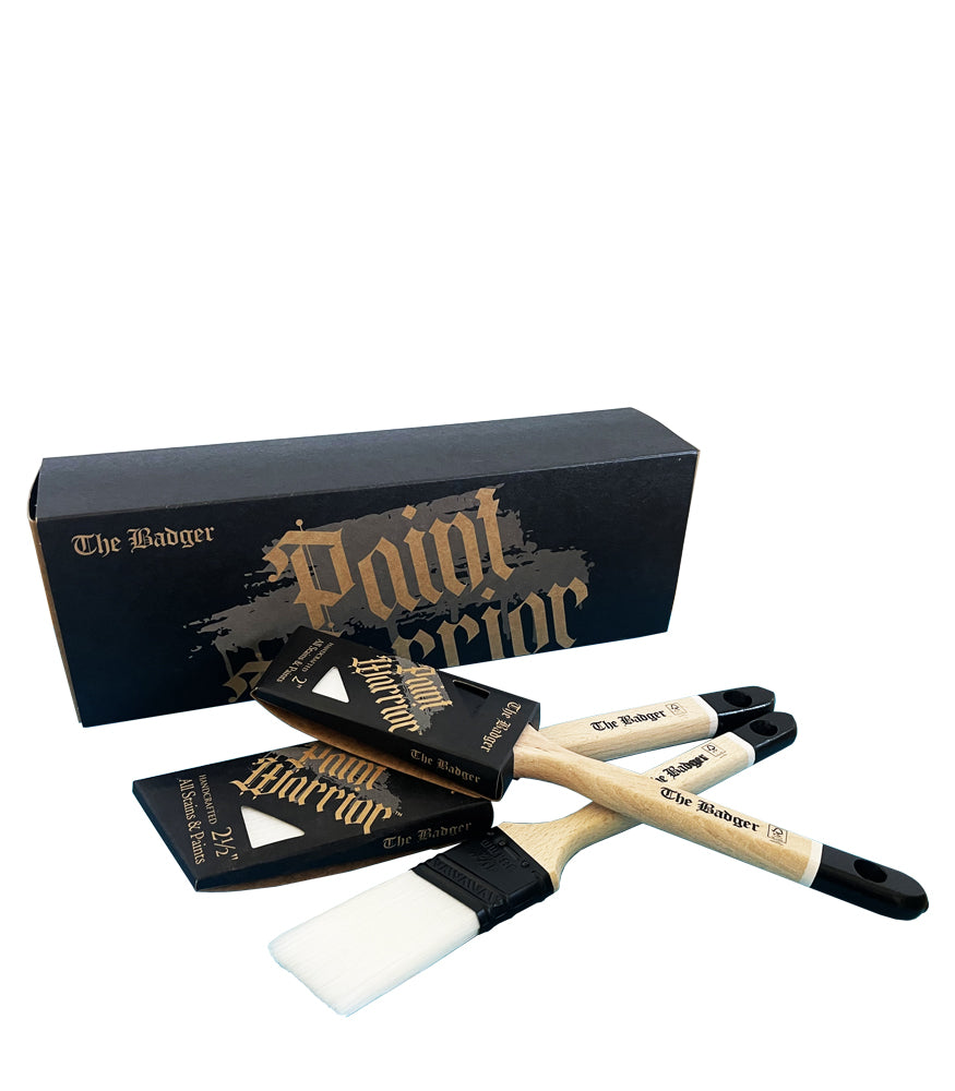 Paint Warrior Long Handled Angled Badger Brushes Box Set - 3 Pack