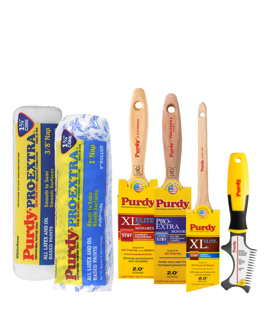 Purdy Brush & Roller Kit – 3 Brushes, 2 Roller Sleeves & Cleaner Comb