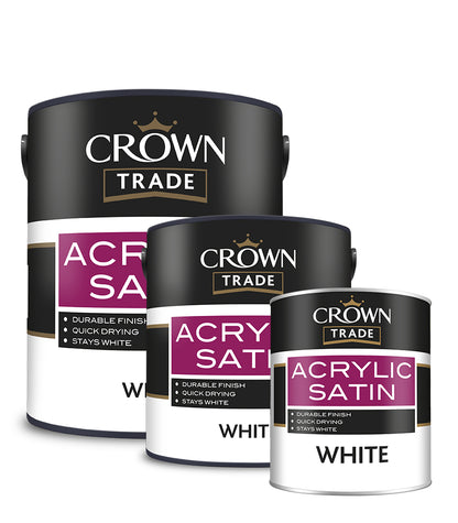 Crown Trade Acrylic Satin Paint - White