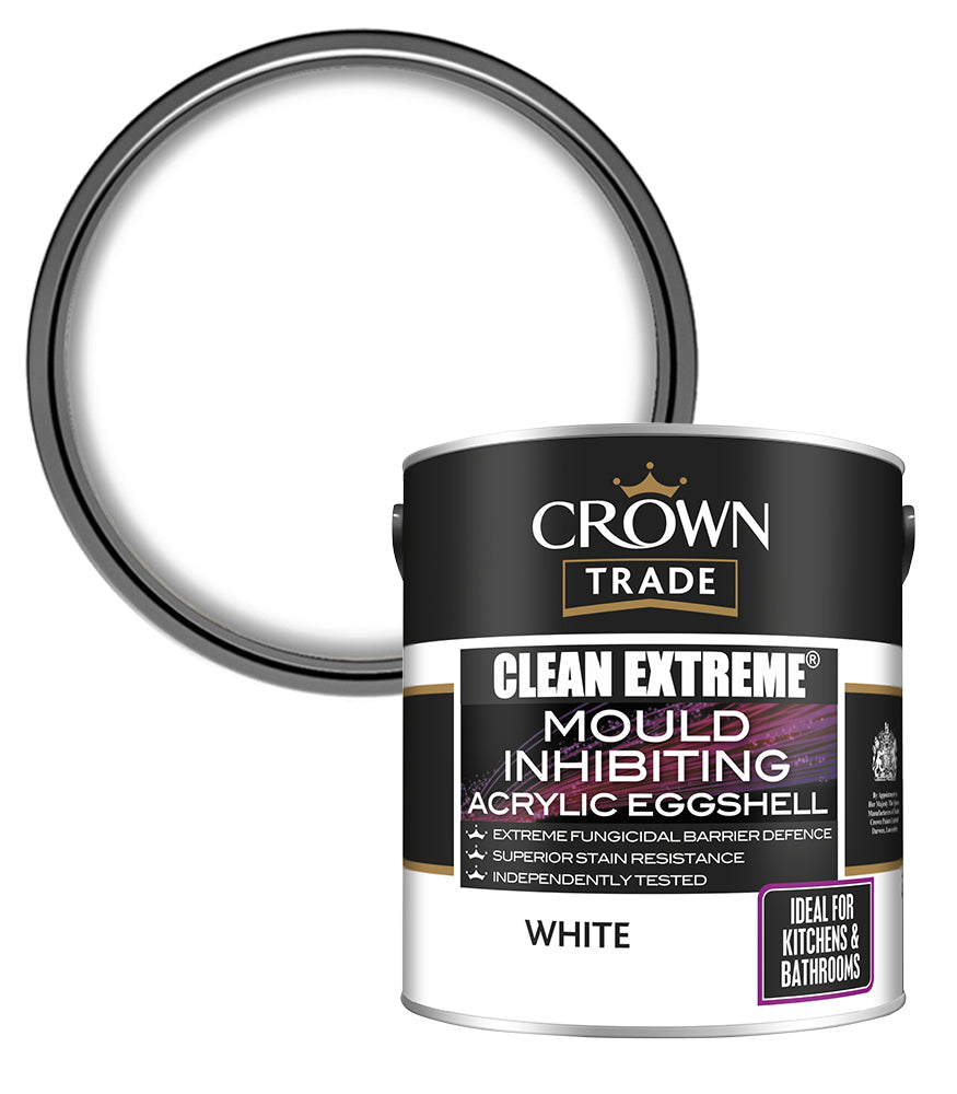 Crown Trade Clean Extreme Mould Inhibiting Acrylic Eggshell - White - 2.5L