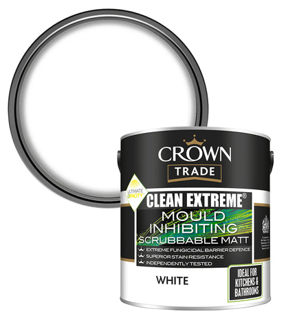 Crown Trade Clean Extreme Mould Inhibiting Scrubbable Matt - White - 2.5L