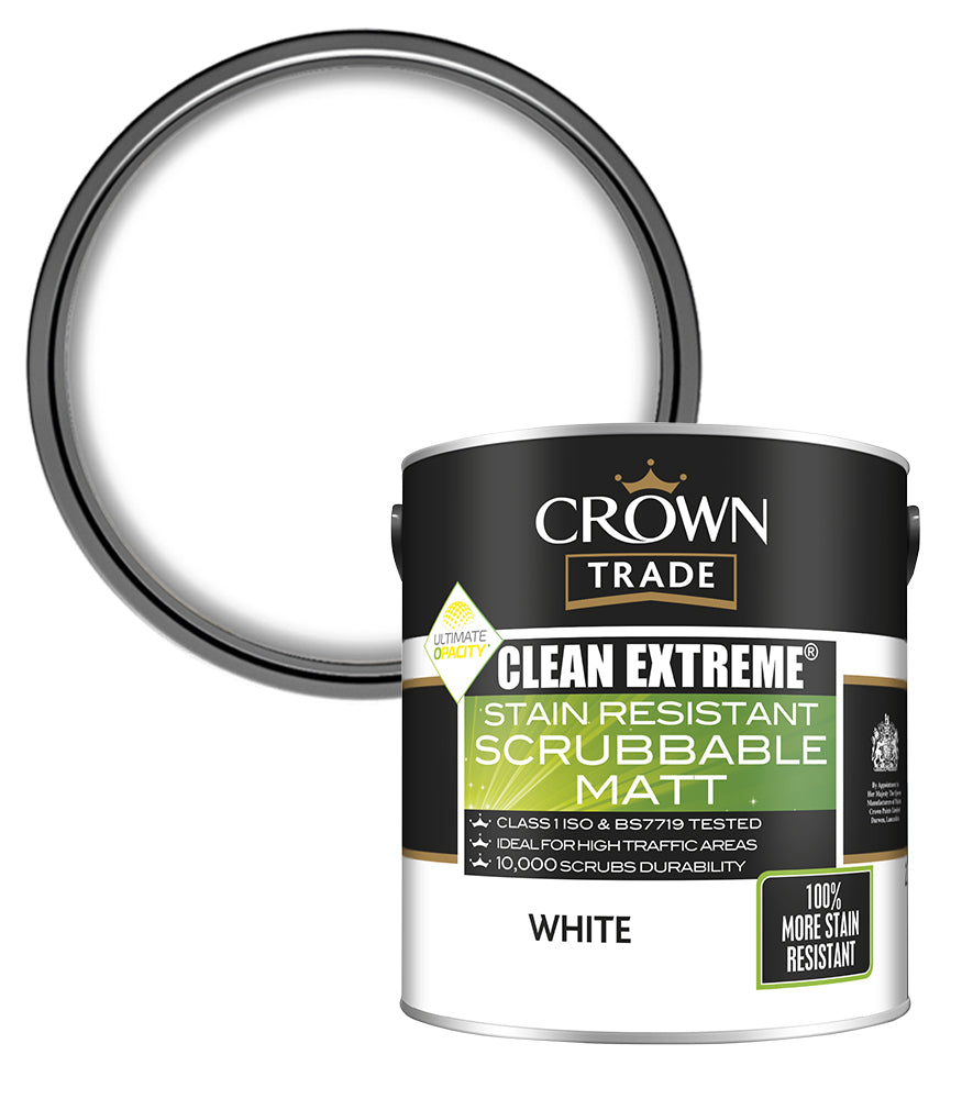 Crown Trade Clean Extreme Stain Scrubbable Matt - White - 2.5L