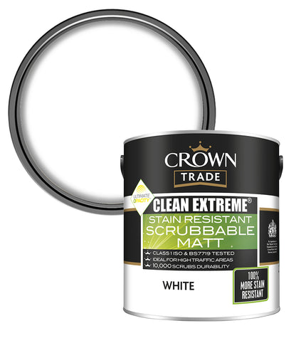 Crown Trade Clean Extreme Stain Scrubbable Matt - White - 2.5L