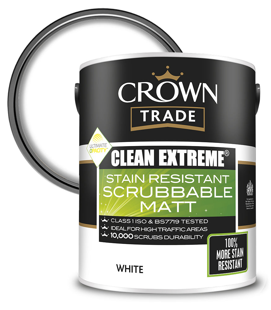 Crown Trade Clean Extreme Stain Scrubbable Matt - White - 5L