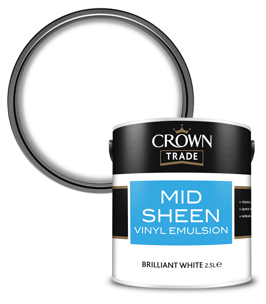 Crown Trade Vinyl Mid Sheen Emulsion - White - 2.5L