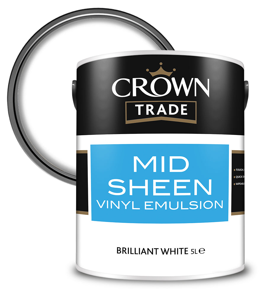 Crown Trade Vinyl Mid Sheen Emulsion - White - 5L