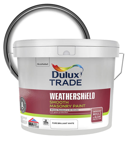 Dulux Trade Weathershield Smooth Masonry Paint - Pure Brilliant White - 10L