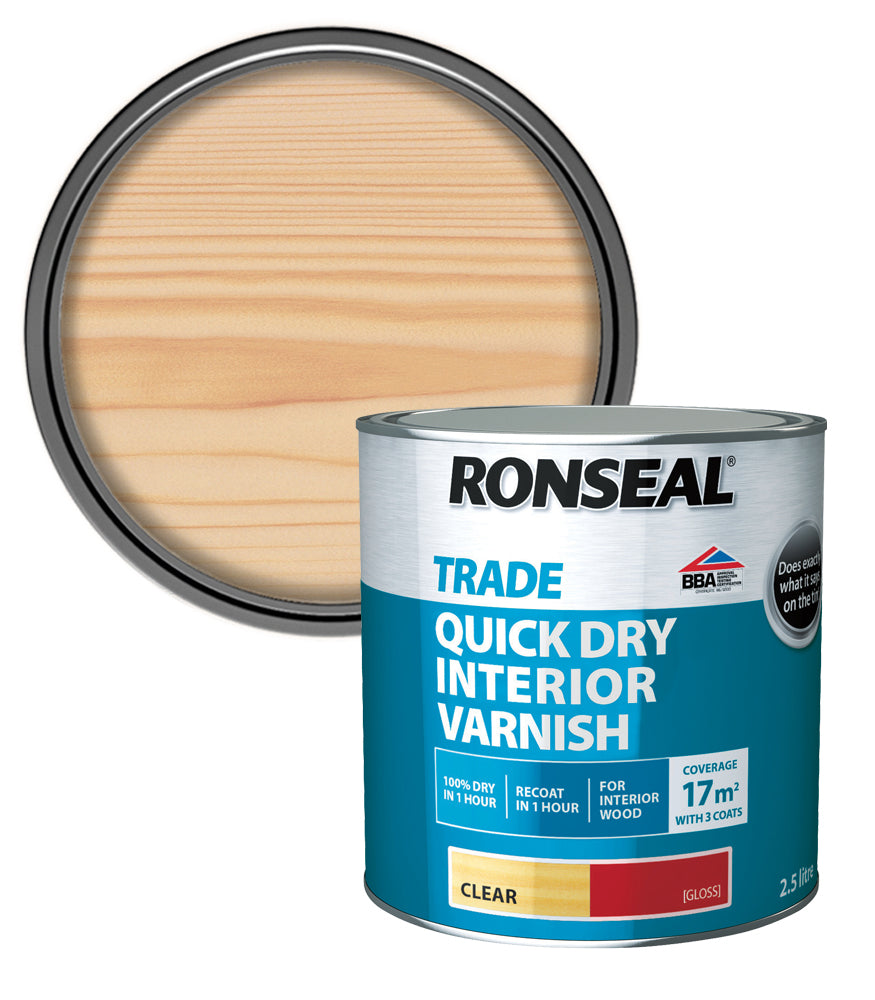 Ronseal Trade Quick Dry Interior Varnish - Clear Gloss - 2.5L
