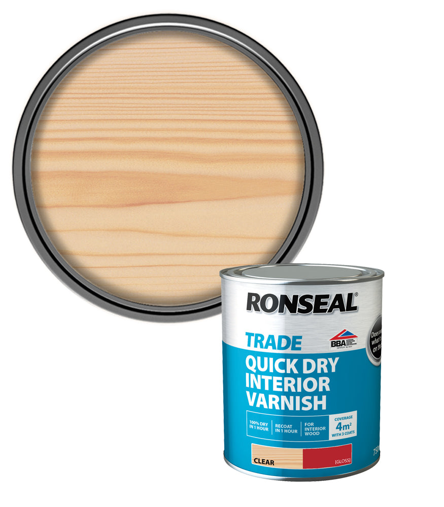 Ronseal Trade Quick Dry Interior Varnish - Clear Gloss - 750ml