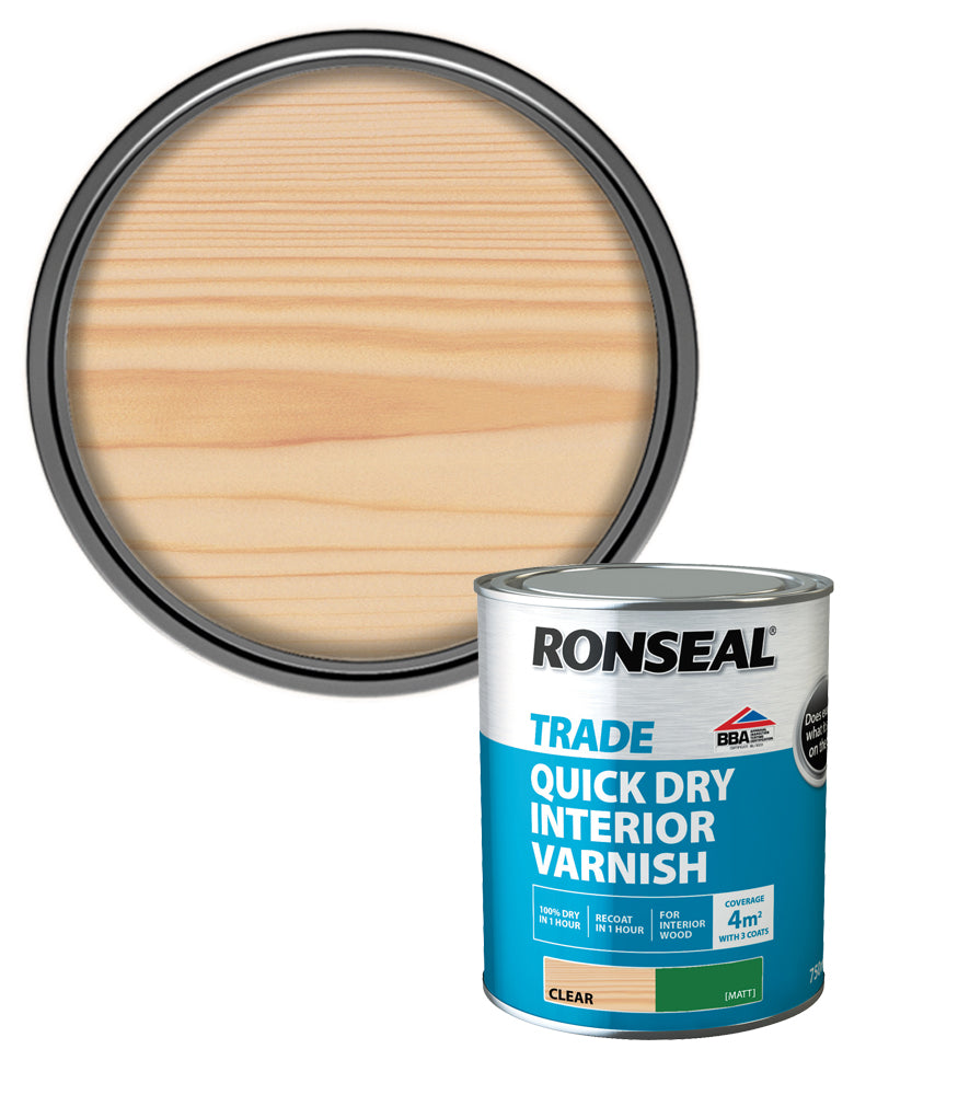Ronseal Trade Quick Dry Interior Varnish - Clear Matt - 750ml