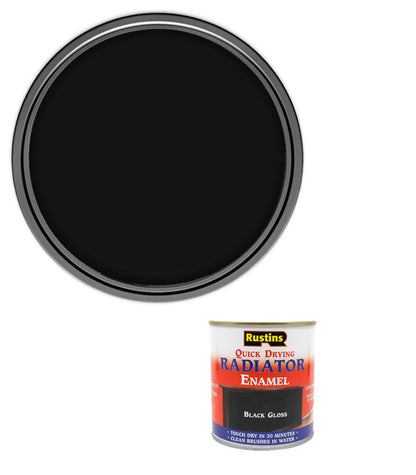 Rustins Quick Dry Radiator Enamel Paint - Black - Gloss - 250ml