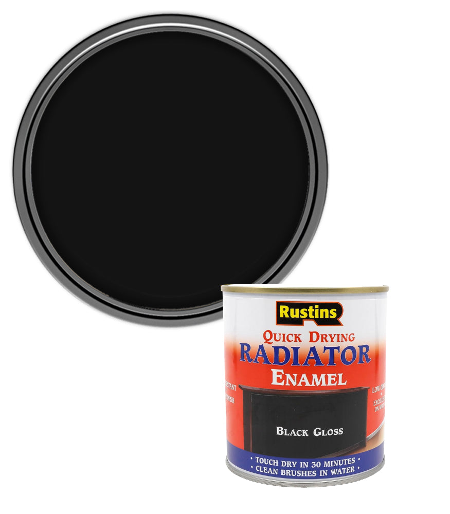 Rustins Quick Dry Radiator Enamel Paint - Black - Gloss - 500ml