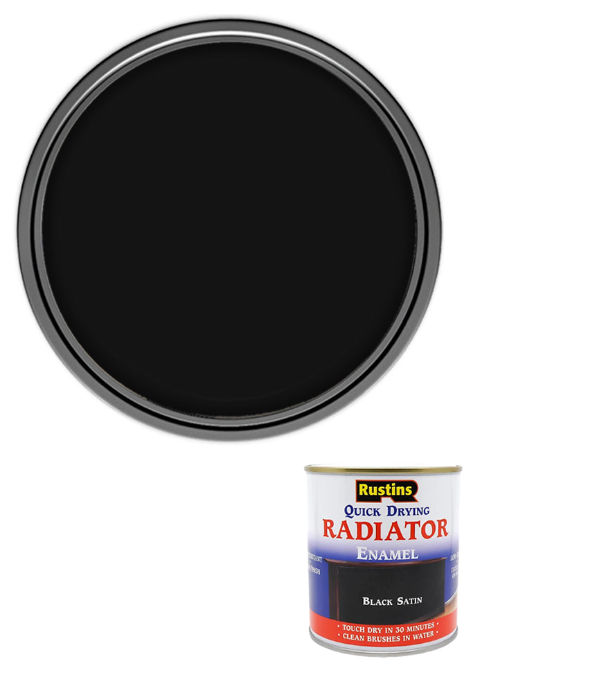 Rustins Quick Dry Radiator Enamel Paint - Black - Satin - 250ml