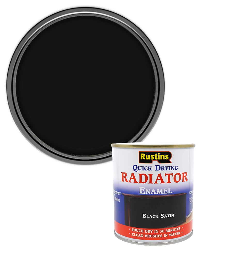 Rustins Quick Dry Radiator Enamel Paint - Black - Satin - 500ml