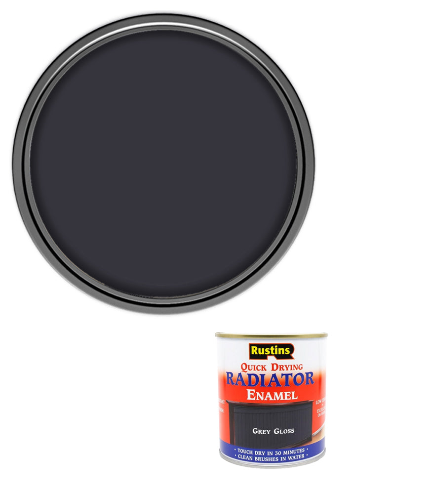 Rustins Quick Dry Radiator Enamel Paint - Grey - Gloss - 250ml