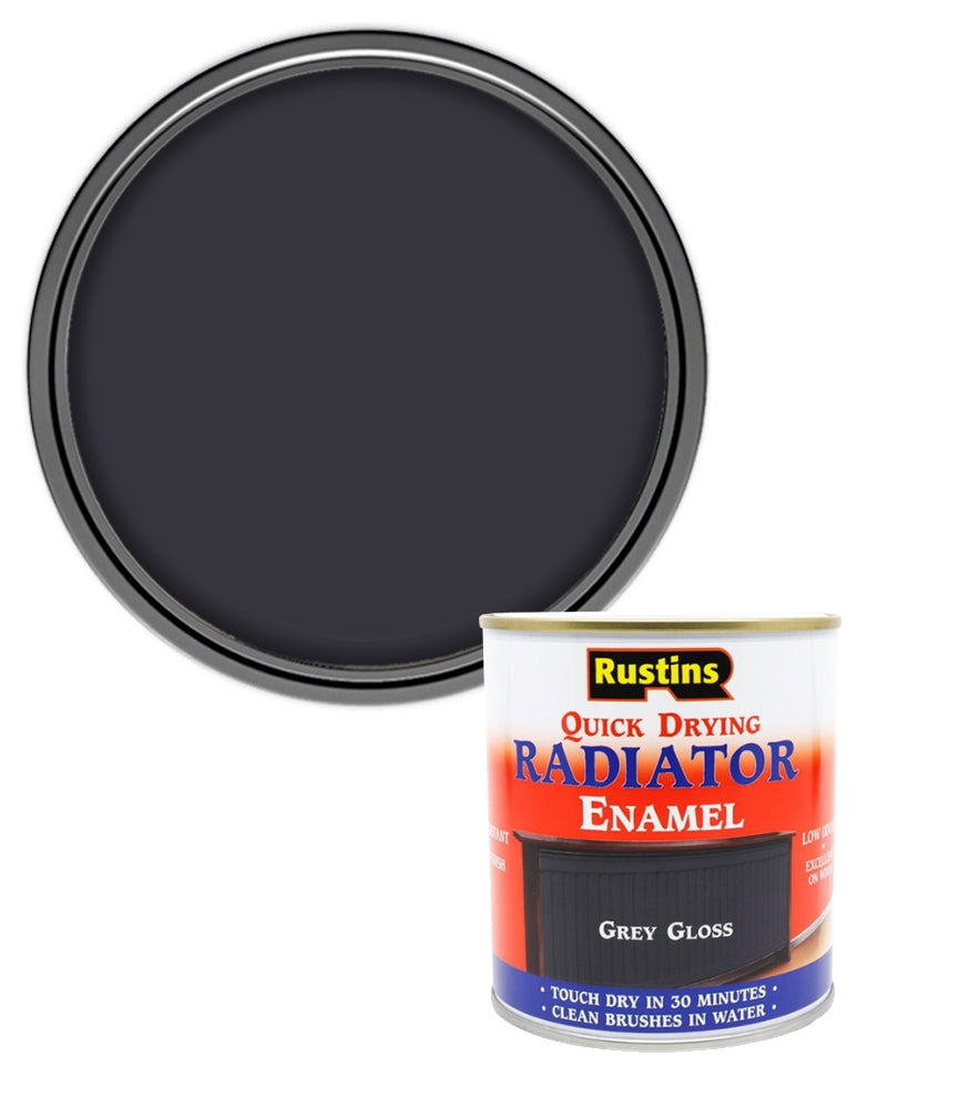 Rustins Quick Dry Radiator Enamel Paint - Grey - Gloss - 500ml
