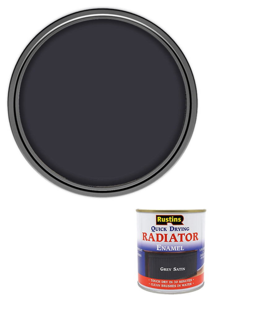 Rustins Quick Dry Radiator Enamel Paint - Grey - Satin - 250ml