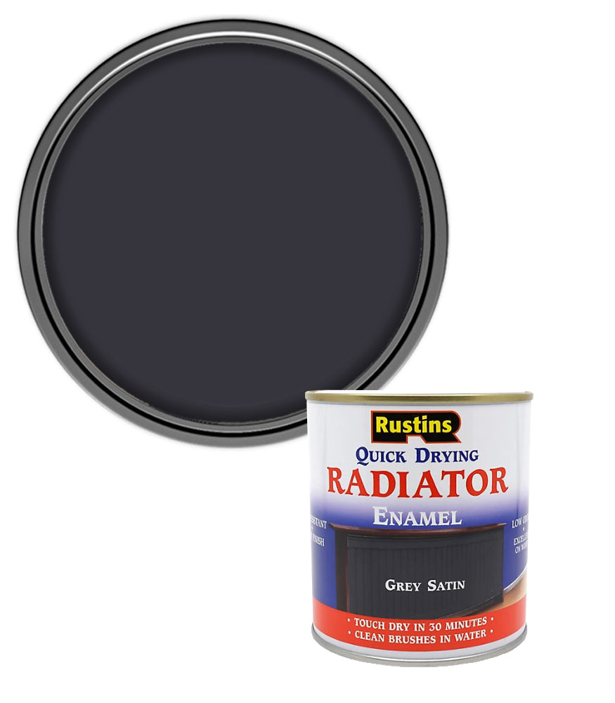 Rustins Quick Dry Radiator Enamel Paint - Grey - Satin - 500ml