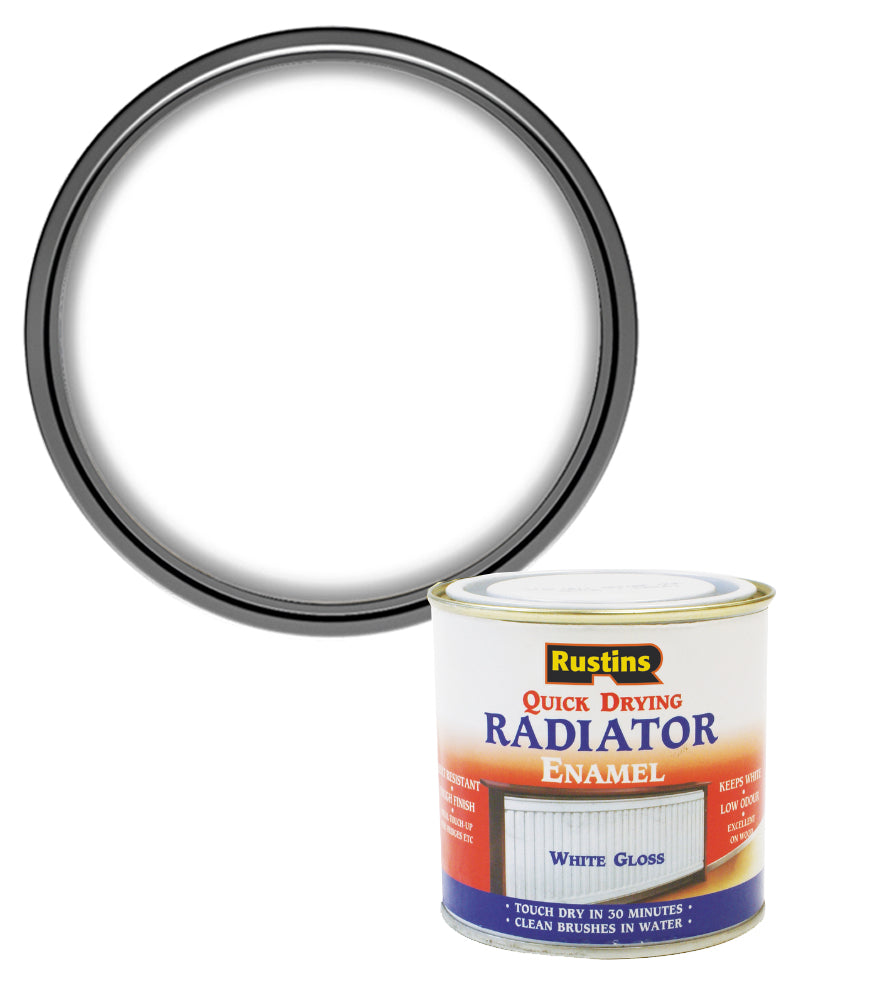 Rustins Quick Dry Radiator Enamel Paint - White - Gloss - 500ml