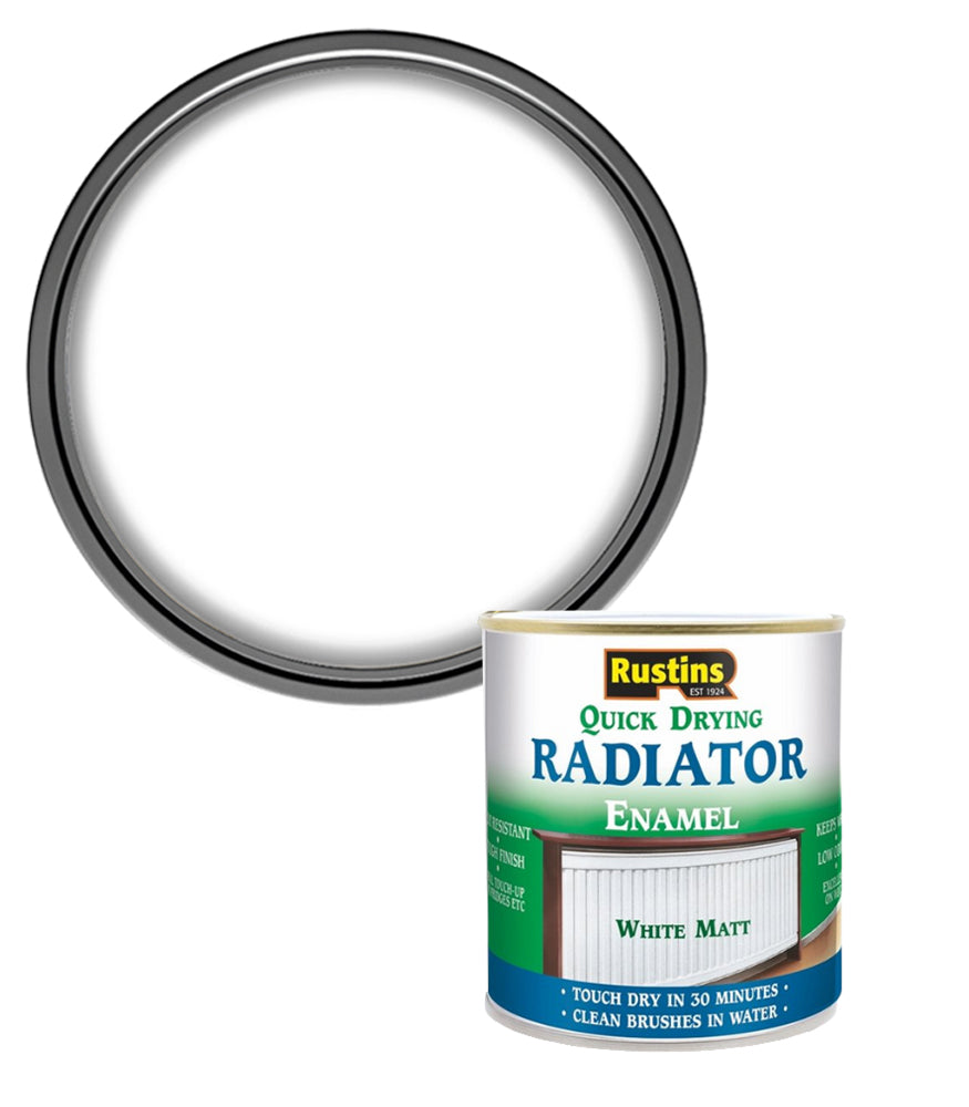 Rustins Quick Dry Radiator Enamel Paint - White - Matt - 500ml