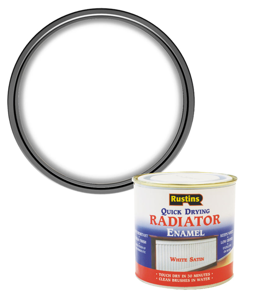 Rustins Quick Dry Radiator Enamel Paint - White - Satin - 500ml