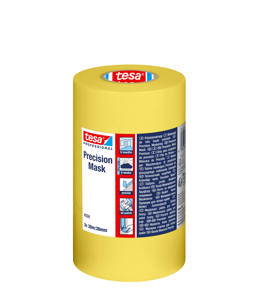 Tesa Precision Masking Tape 4334 Yellow Small Core - 38mm x 30m - 3 Pack
