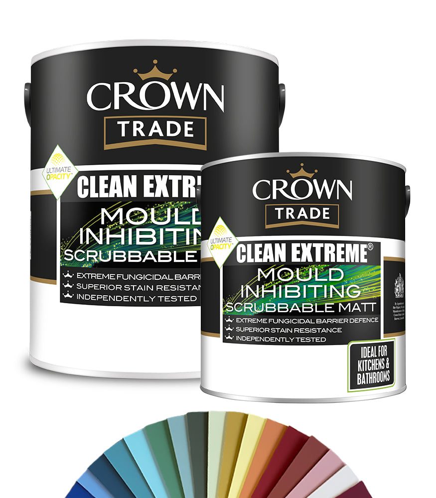 Crown Trade Clean Extreme Mould Inhibiting Scrubbable Matt Paint - Tinted Colour Match
