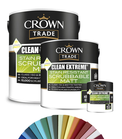 Crown Trade Clean Extreme Stain Resistant Scrubbable Matt Paint - Tinted Colour Match